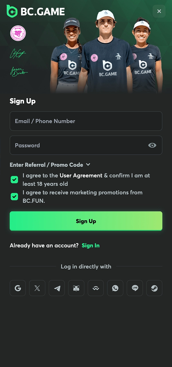 Register with BC Game quickly and easily.