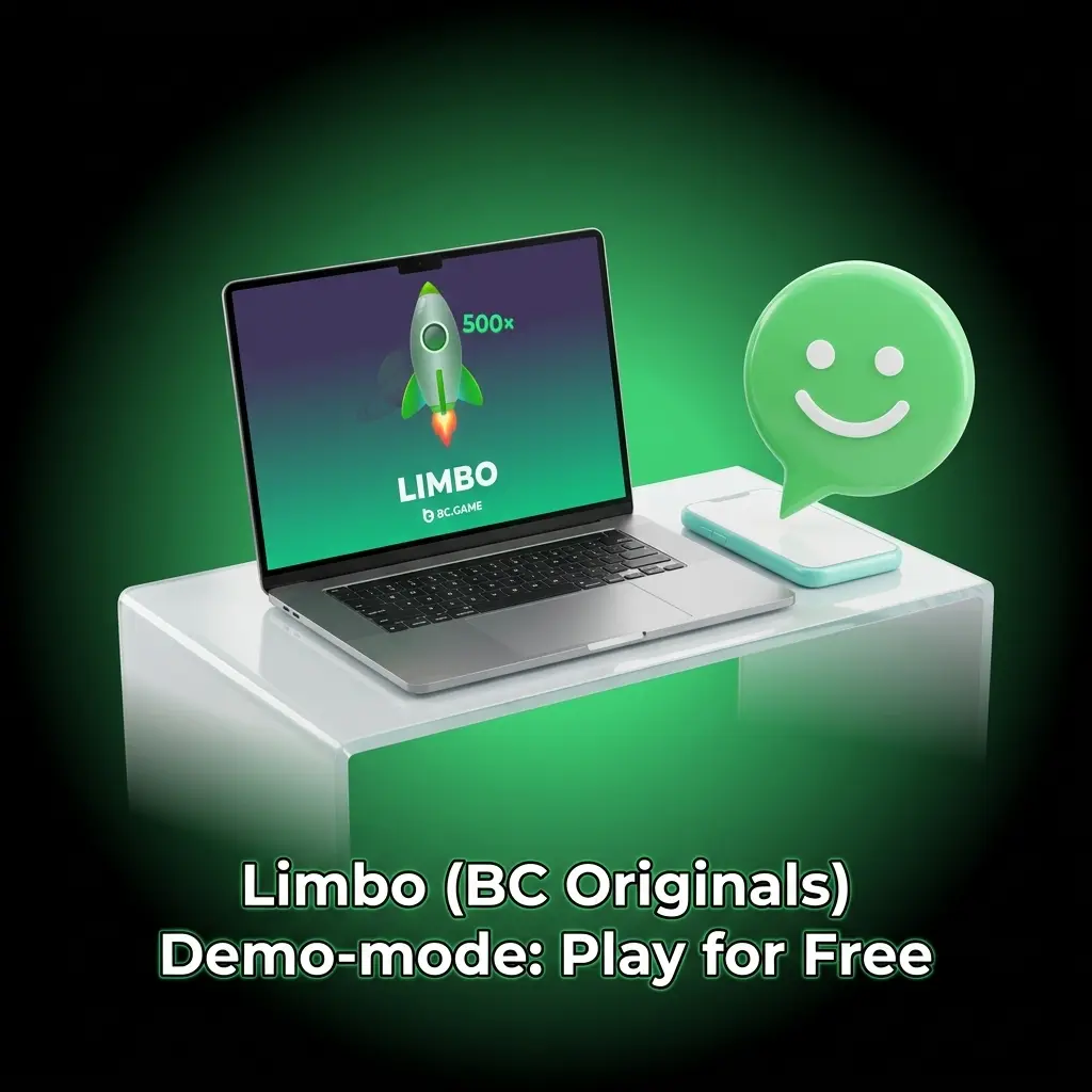 BC Game Limbo demo mode showing multiplier, manual bet, auto bet and round history with demo balance