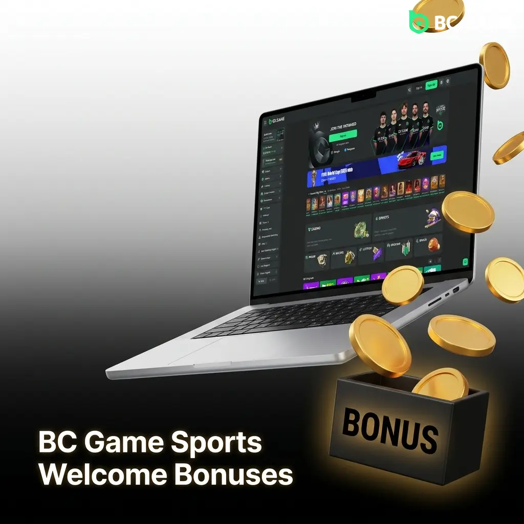 BC Game Sports welcome bonus card showing 220% to 500% deposit rakeback and eligible betting markets